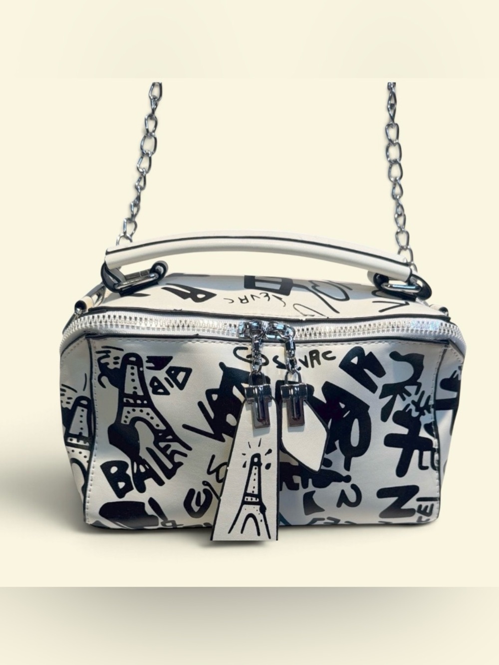 Chic Black and White Graffiti Shoulder Bag